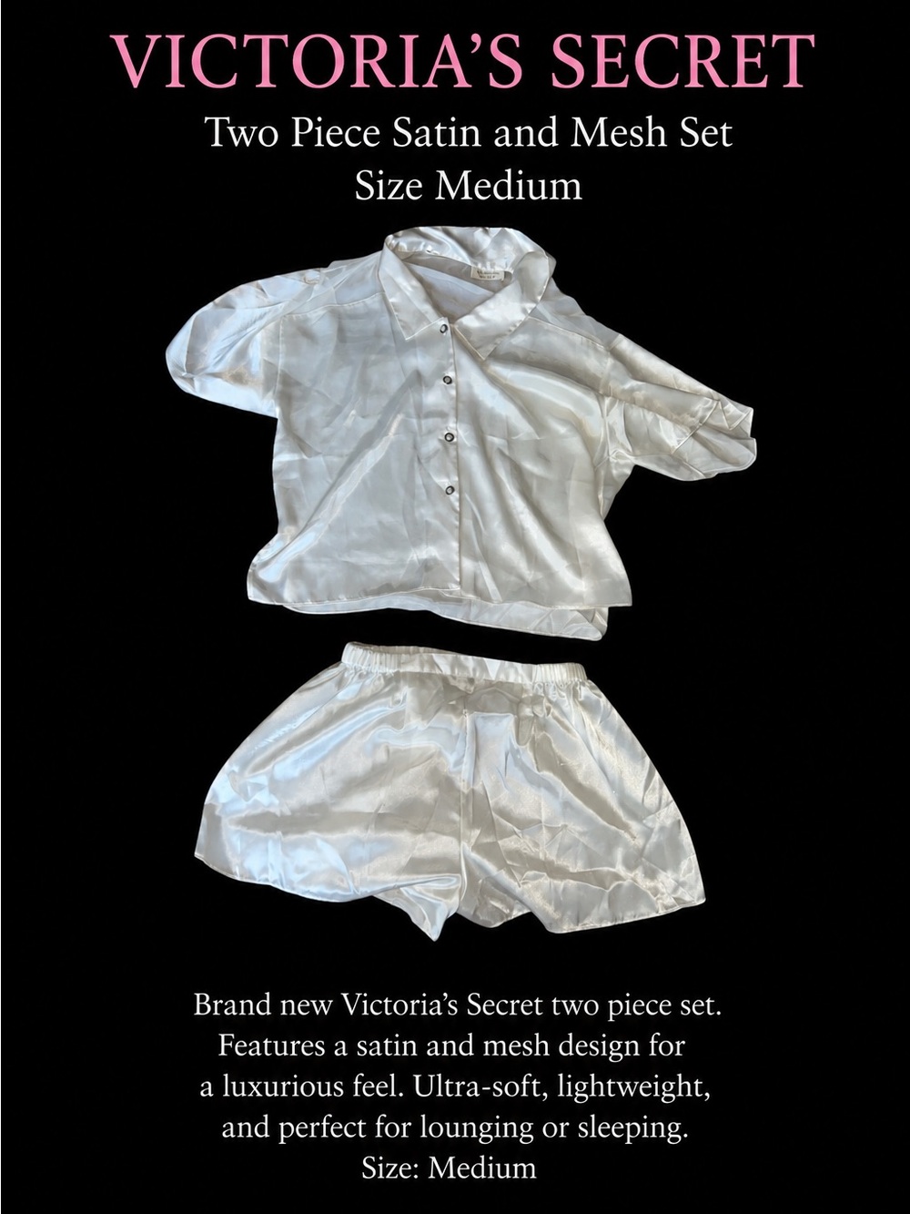 Victoria's Secret Satin and Mesh Two-Piece Set in White